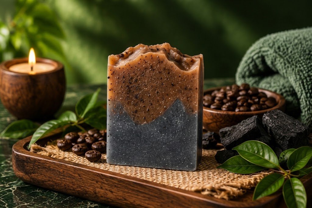 Charcoal + Coffee + Kojic Acid Cold-Process Soap - Image 2